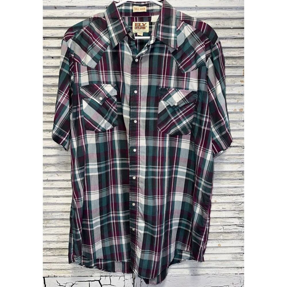 Vintage Men's Purple/Green Ely Cattleman Pearl Snap Shirt Size Large